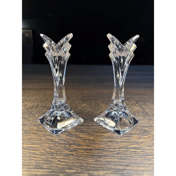 Mikasa Lead Crystal Candle Holders – Art Deco Style Pair, 5.5\